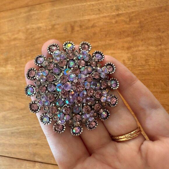 Rainbow Faux Rhinestone & Silver-Toned 3-Dimensional Brooch Pin - Picture 3 of 8